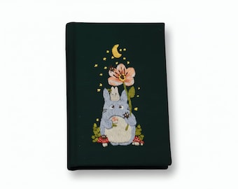 Personalized Embroidered Totoro Journal - Linen, Studio Ghibli Art