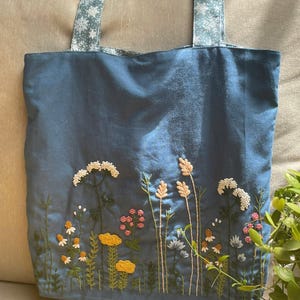 Vietnamese Hand Embroidered Wildflower Tote, Eco-Friendly Botanical Canvas Purse, Cottagecore Handbag Gift