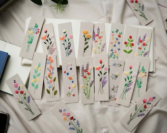 Hand Embroidered Floral Bookmark – Personalised Linen Book Lover Gift