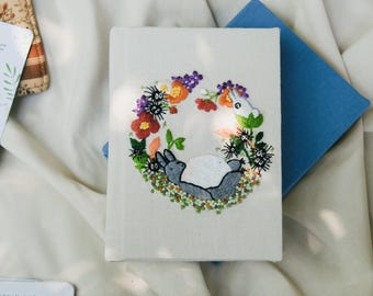 Personalized Totoro Embroidered Journal – Studio Ghibli Notebook, Anime Floral Diary