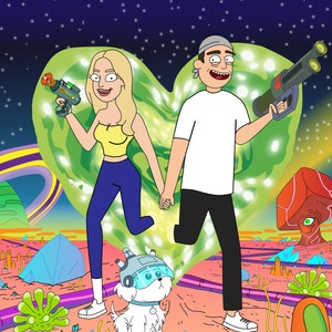 Rick undMorty,Rick undMorty Porträt, Cartoon Porträt, Jubiläum Geschenk, Valentinstag Paar Porträt, Familien Porträt, Valentinstag Geschenk.