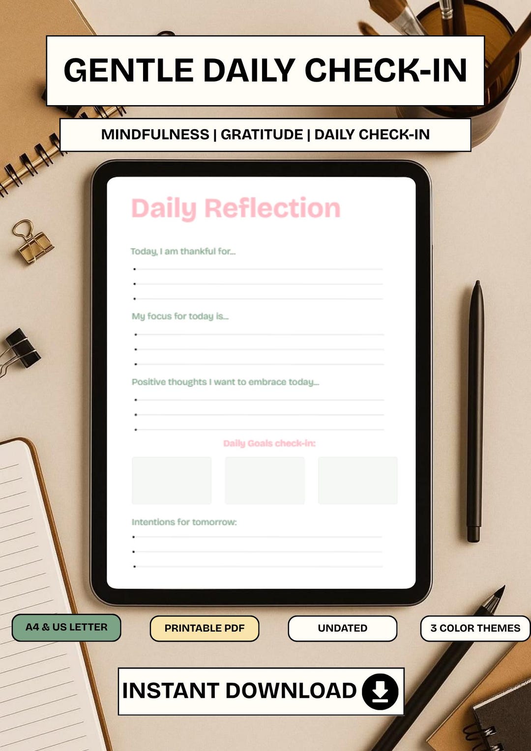 Daily Reflection Printable PDF | Self Reflection Journal | Gratitude ...