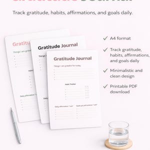 Gratitude Journal Printable PDF | Daily Gratitude Log | Habit Tracker | Affirmation Journal | Self Care Planner | Minimalist Journal