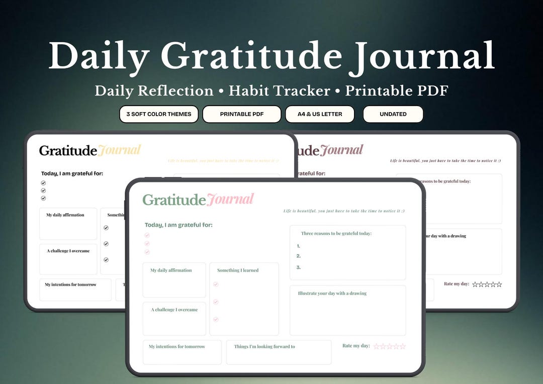 Gratitude Journal Printable PDF | Daily Gratitude Log | Mindfulness ...
