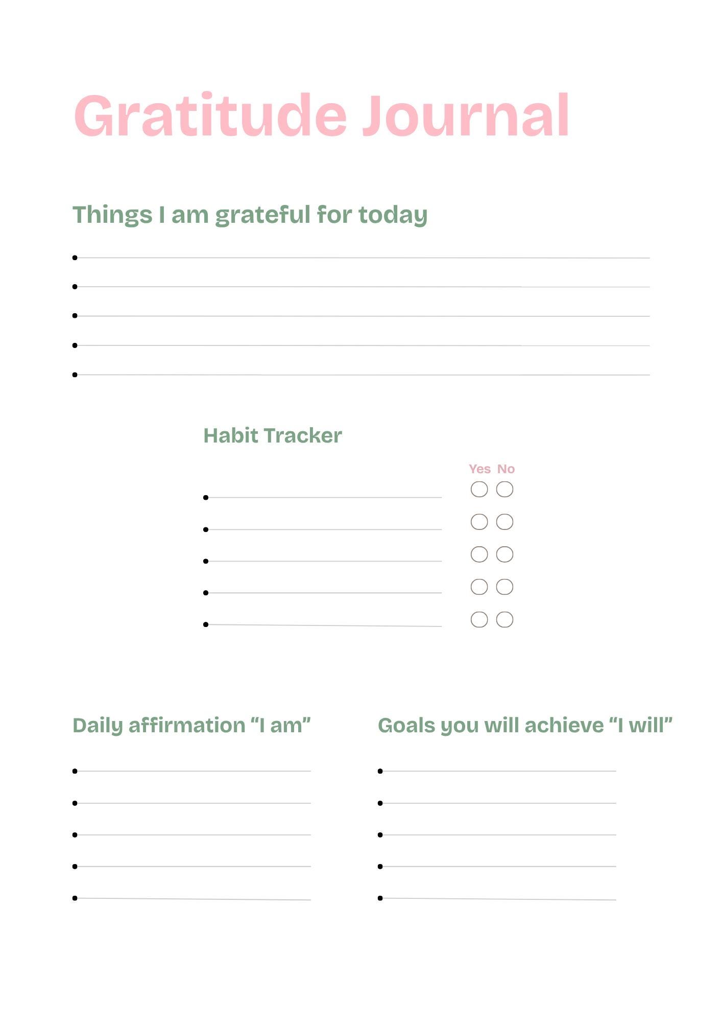 Gratitude Journal Printable PDF | Daily Gratitude Log | Habit Tracker ...