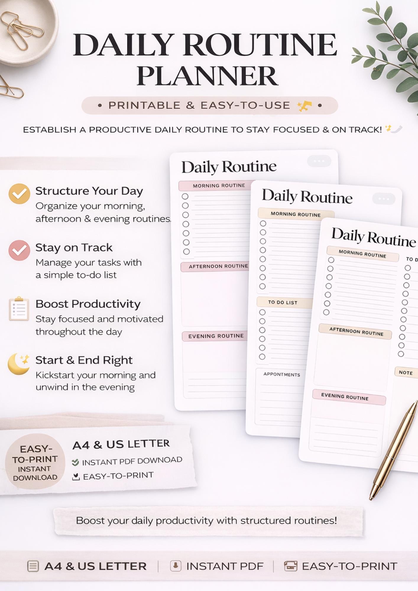 Daily Routine Planner Printable PDF | Morning Afternoon Evening Routine ...