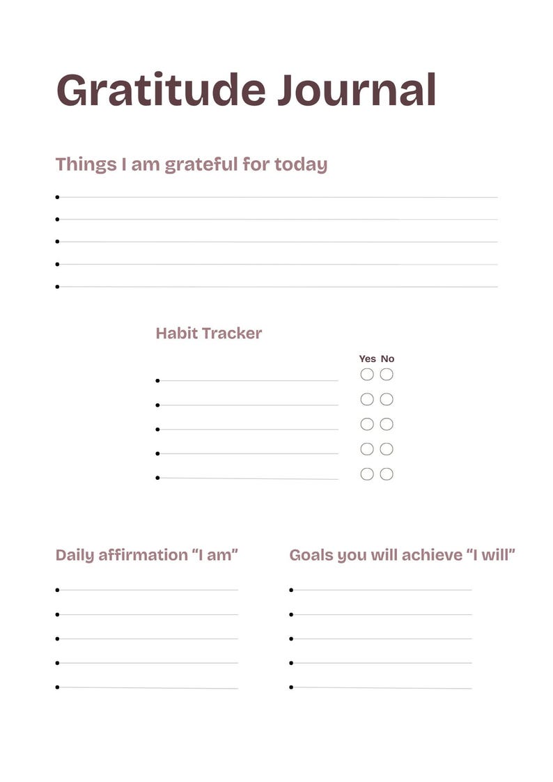 Gratitude Journal Printable PDF | Daily Gratitude Log | Habit Tracker ...