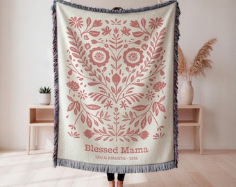 Personalized Blanket for Mom, Mother’s Day Gift, Custom Woven Throw, Gift from Kids, Family Blanket, Cozy Aesthetic Home Decor