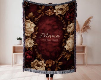 Personalized Nana Blanket, Custom Grandma Gift, Mother's Day Blanket, Family Names Throw, Floral Vintage Blanket, Gift from Grandkids