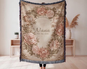 Personalized Nana Blanket, Grandma Gift from Grandkids, Custom Woven Blanket, Mother’s Day Gift for Grandma, Family Name Blanket