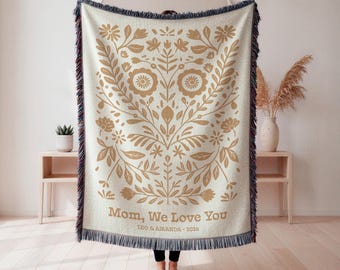 Personalized Blanket for Mom, Mother’s Day Gift, Custom Woven Throw, Gift from Kids, Family Blanket, Cozy Aesthetic Home Decor