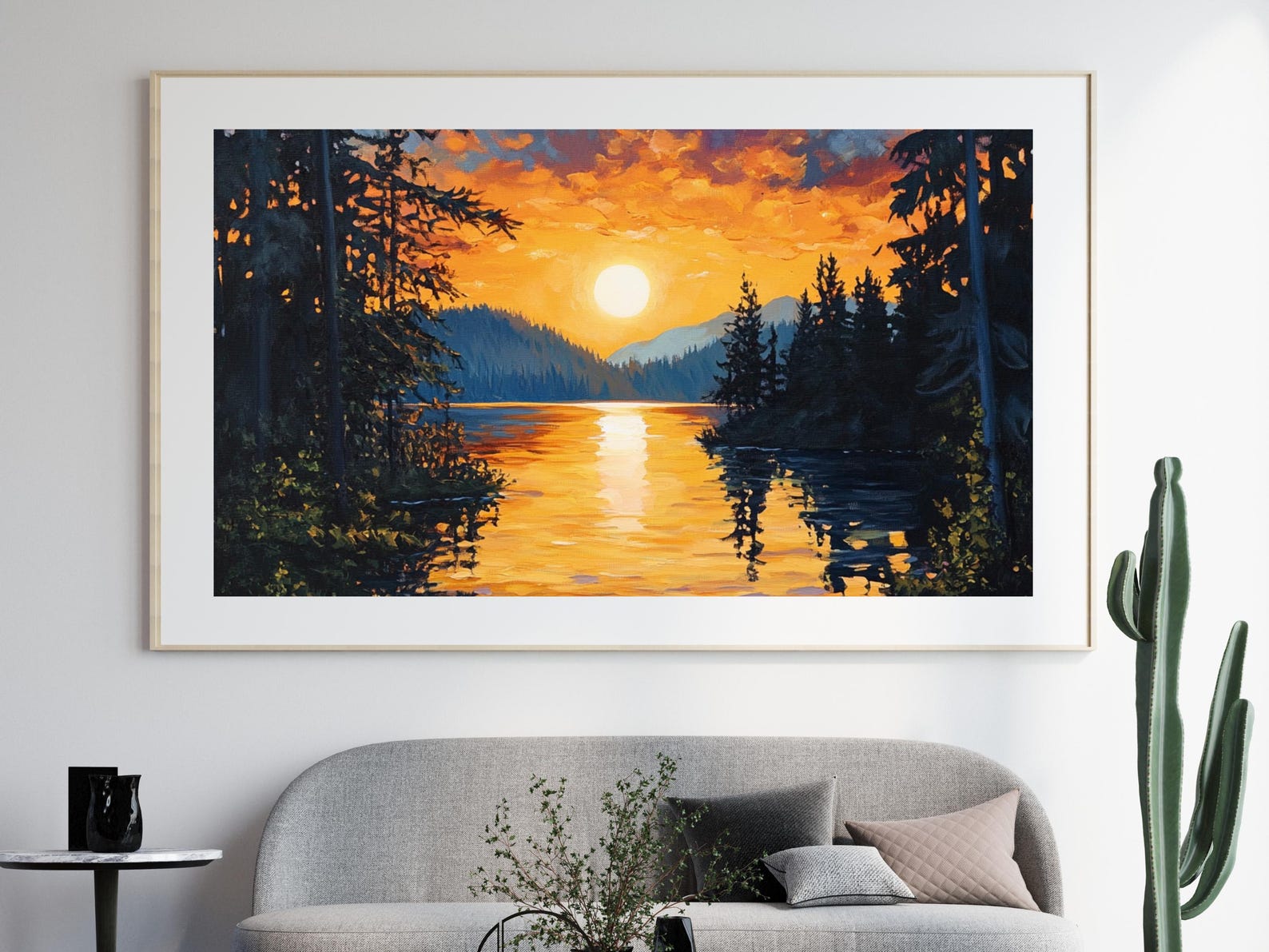 Mountain Sunset Painting | Serene Landscape Wall Art | Nature-inspired ...