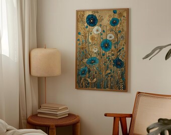 Blue Poppy Jigsaw Puzzle, Floral Art Puzzle, Art Nouveau Decor, Botanical Theme Puzzle, Relaxing Adult Puzzle, Artistic Gift Idea
