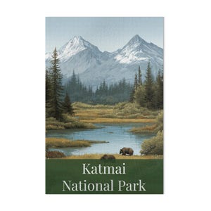 Katmai Nationalpark Puzzle, Alaska Landschaft Puzzle, Bär Puzzle, Natur Puzzle, Bergszene Geschenk, KI Kunst Puzzle
