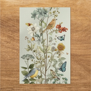 Bird and Floral Puzzle, Botanical Jigsaw Puzzle, Butterfly Art Puzzle, Nature Scene Puzzle, Unique Gift Idea, Bird Lover Gift, Art Puzzle