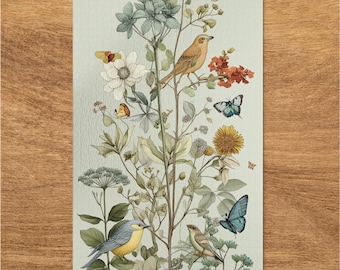 Bird and Floral Puzzle, Botanical Jigsaw Puzzle, Butterfly Art Puzzle, Nature Scene Puzzle, Unique Gift Idea, Bird Lover Gift, Art Puzzle