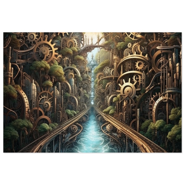 Steampunk Fantasy Forest Jigsaw Puzzle, Unique Mechanical Tree Art, Challenging Adult Puzzle Game, Home Decor, Gift Idea