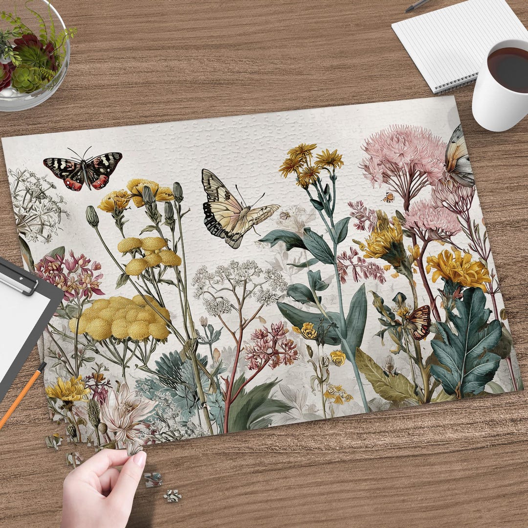 Botanical Butterfly Garden Puzzle, Wildflower Nature Art Jigsaw ...