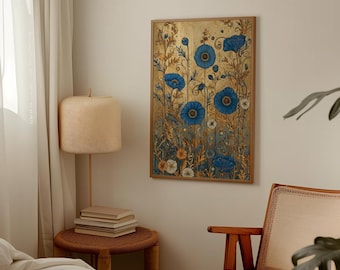 Blue Poppy Puzzle, Floral Jigsaw Puzzle, Botanical Art Puzzle, Elegant Floral Puzzle, Art Nouveau Puzzle, Flower Garden Puzzle Gift
