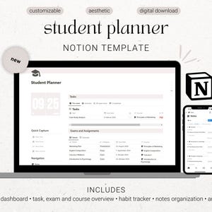 Notion Student Planner 2025, Academic Dashboard, College University Organizer, Notion Template, Assignment & Study Tracker