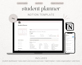 Notion Student Planner 2025, Academic Dashboard, College University Organizer, Notion Template, Assignment & Study Tracker
