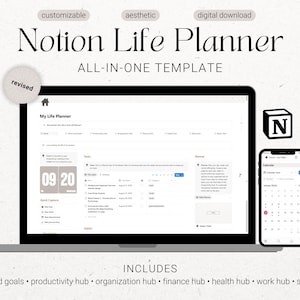 2025 All in One Notion Template, Notion Ultimate Life Planner, Notion Planner , Personal Digital Planner, Aesthetic That Girl Planner