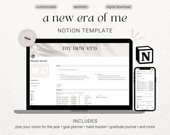Notion Template - Goal Planner, Habit Tracker, Gratitude Journal (Digital Download) Customizable