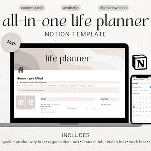 2025 All in One Notion Template, Notion Ultimate Life Planner, Notion Planner , Personal Digital Planner, Aesthetic That Girl Planner