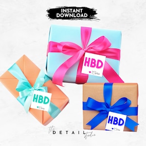 Étiquettes cadeaux HBD joyeux anniversaire - versions modifiables ou vierges