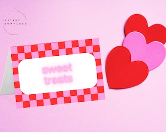 checkerboard food tags for valentines or birthday party