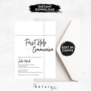 editable invitation file, modern, religious, communion, baptism, confirmation, 5x7