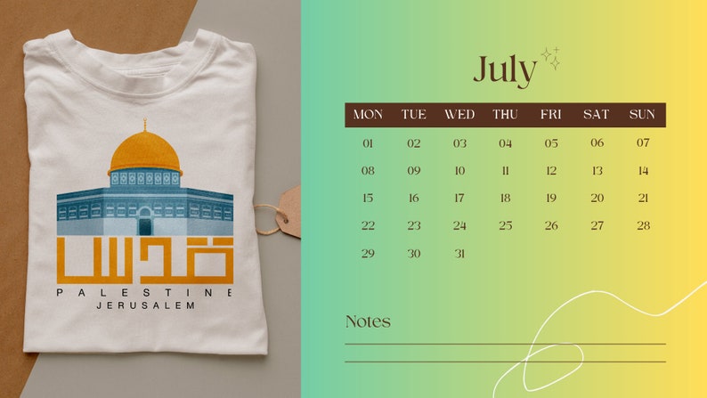 Palestine Theme Calendar 2024 Planner Notes desk Wall Decor Organize