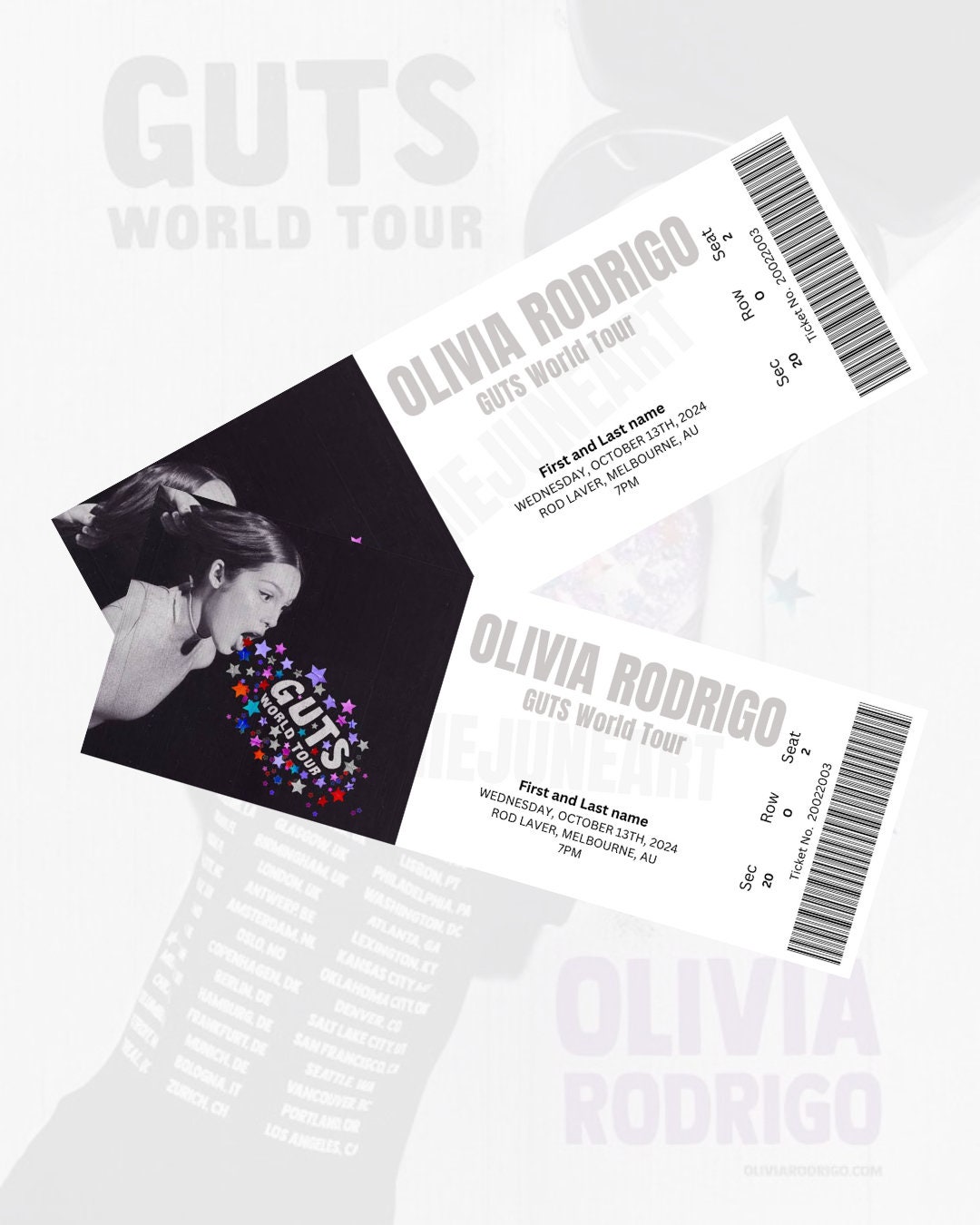Olivia Rodrigo GUTS - Souvenir Ticket - Etsy