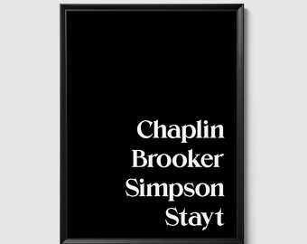 Famous Charlie&#39;s - statement wall art with surnames of famous Charlie namesakes