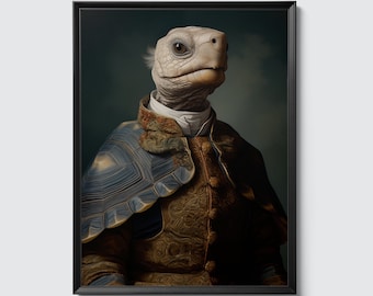 Tortoise Wall Art, Reptile Animal Illustration, Painting Print Poster, Zoo Wildlife Funny Quirky Unusual (&quot;Noble Tortoise&quot;)