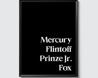 Famous Freddie&#39;s - statement wall art with surnames of famous Freddie namesakes