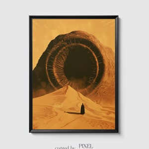 Düne Sandwurm Minimalistisches Poster - Film Wand Kunst Druck, Film, Kino, Digitale Illustration, Fantasy, Sandwurm