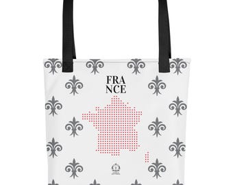 France Tote Bag: Fleur-de-lis Design, French Flag Colors
