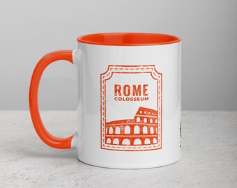 ローマコロッセオ 内側に色が付いたマグカップ - ピンク - Etsy 日本