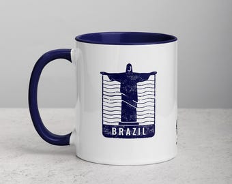 Taza Brasil con color en el interior - Azul oscuro