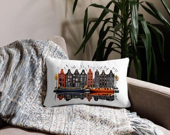 Amsterdam Rowhouses Double-Sided Throw Pillow