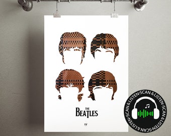 The Beatles poster weaved of original cassette tapes | Gift for Beatles fans | Music lover gifts | Sustainable gift musician