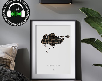 MusicCloth® Singapore map poster weaved of original cassette tapes | Home decal wall art | Scan and listen feature | New Home decor