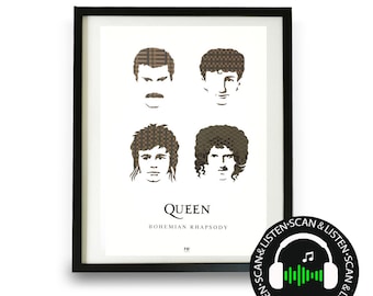 Queen Bohemian Rhapsody poster weaved of original cassette tapes | Boyfriend Valentine gift for him | Musician gifts | Sustainable gift