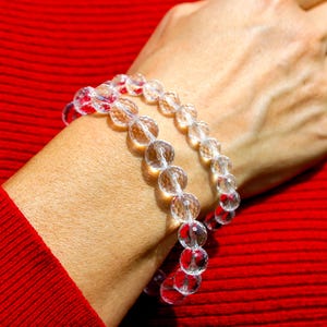 Clear Quartz Bracelet Handmade | Natural Clear Crystal Gemstone Stretch Bracelet | Spiritual Healing Bracelets Minimalist | Gift for her