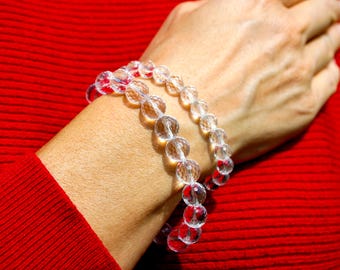 Clear Quartz Bracelet Handmade | Natural Clear Crystal Gemstone Stretch Bracelet | Spiritual Healing Bracelets Minimalist | Gift for her