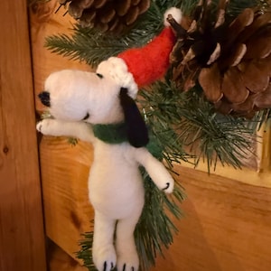 Adorable needle felted Snoopy Christmas tree ornament- handmade Christmas classic Peanuts character