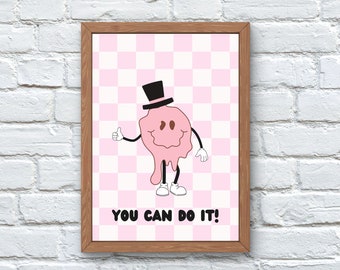 Retro positive wall art pink theme smiley wall art digital print vintage theme