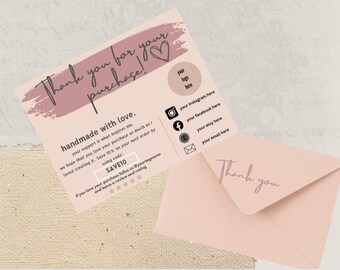 Carte de remerciement l Modèle professionnel imprimable l Carte Etsy personnalisable Canva l Business Merci pour l'achat l Style bohème.
