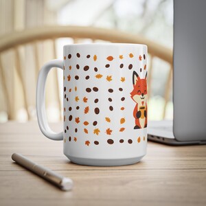 Rävkaffemugg med höstlöv och kaffebönor, söt Cottagecore keramikmugg, höstpresent till rävälskare, 11oz eller 15oz bild 13